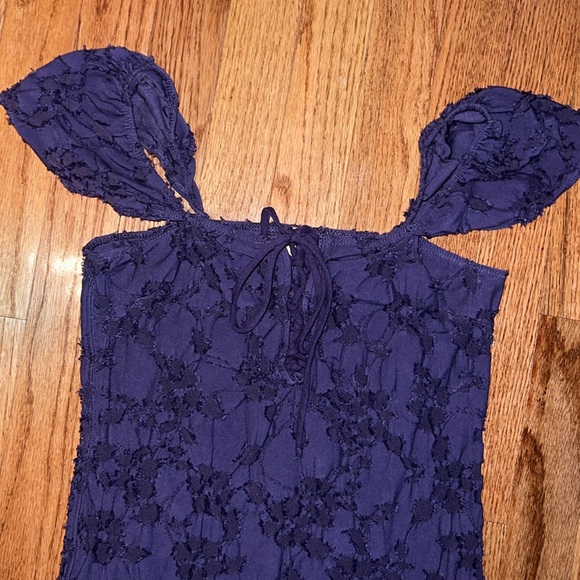 Free People Purple Off The Shoulder Lace Up Baby Doll Blouse Women’s Size Medium - Picture 3 of 7